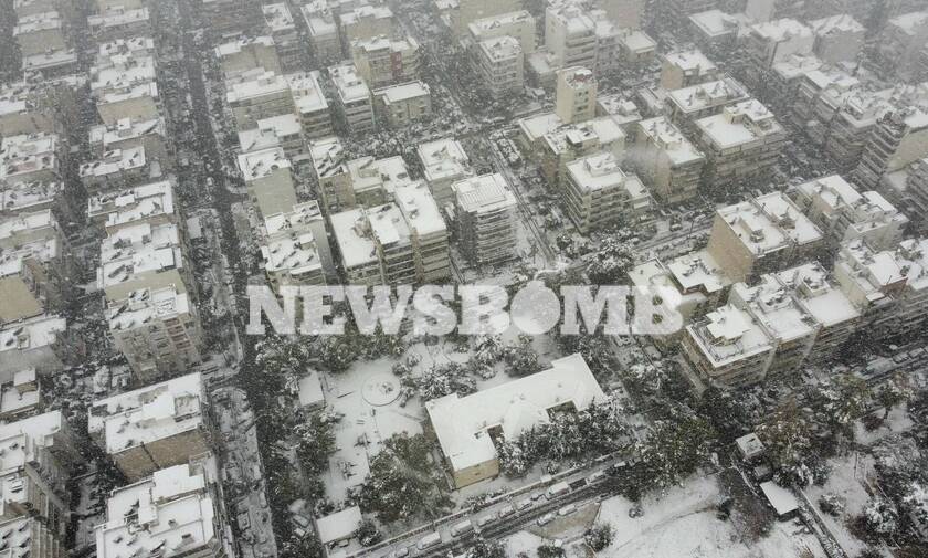 Ρεπορτάζ Newsbomb.gr: Kακοκαιρία «Μήδεια» - Εντυπωσιακές εικόνες μέσω drone από τη χιονισμένη Αθήνα