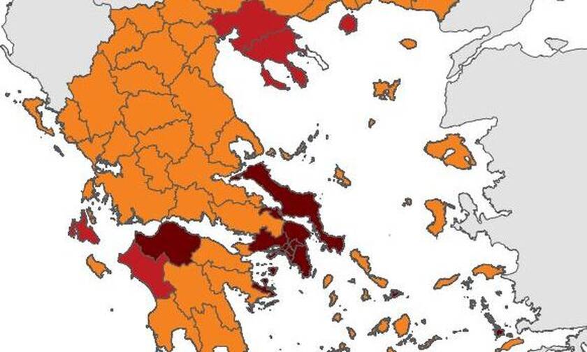 Αυτός είναι ο νέος επιδημιολογικός χάρτης - Ποιες περιοχές «κοκκίνισαν» και ποιες έγιναν πορτοκαλί