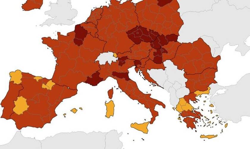 Χάρτης ECDC: Στο «κόκκινο» η μισή Ελλάδα - Κάτω από 4% η θετικότητα