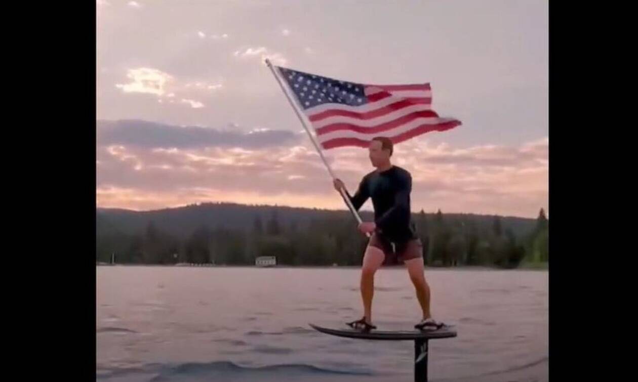 Μαρκ Ζάκερμπεργκ: Η «πτήση» πάνω από το νερό με τη σημαία των ΗΠΑ –Η 4η Ιουλίου του «κoυ Facebook»
