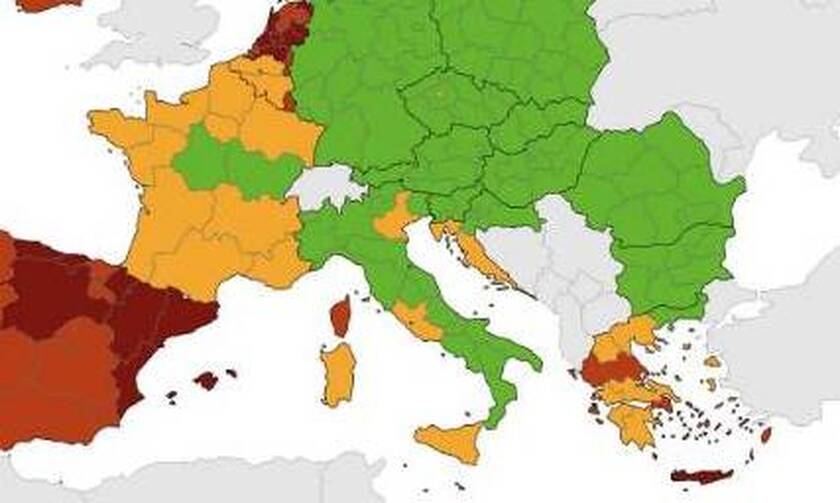 Κορονοϊός - Χάρτης ECDC: «Κοκκίνισε» η Κρήτη – Προβληματισμός για τις «πορτοκαλί» περιοχές