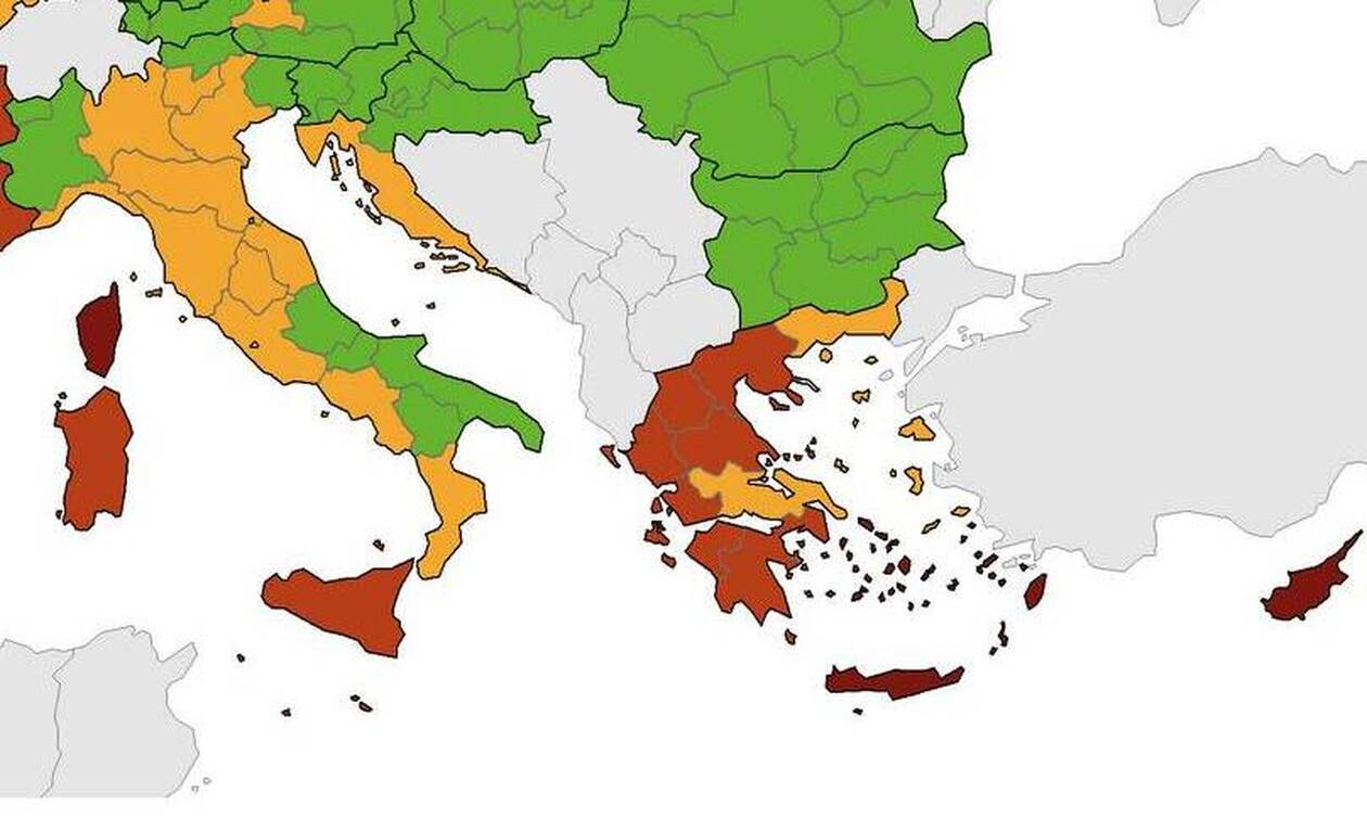 Συναγερμός από το ECDC: Στο «πορτοκαλί» σχεδόν όλη η Ελλάδα - «Κόκκινη» ξανά η Κρήτη