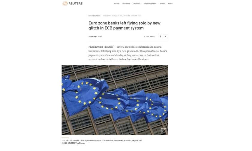 Ολιγόωρη διακοπή του συστήματος πληρωμών της ΕΚΤ αποκαλύπτει το Reuters 