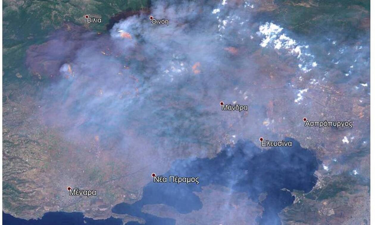 Πυρκαγιά στα Βίλια: Η καταστροφή όπως φαίνεται από δορυφόρο