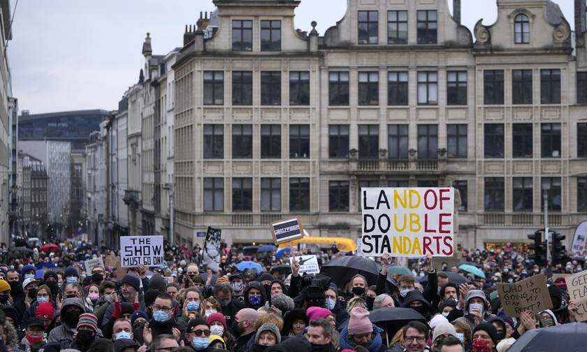Βέλγιο Βρυξέλλες διαδήλωση Όμικρον 