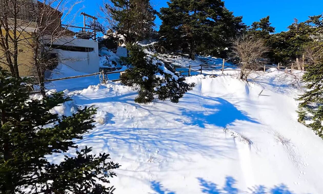 Καταφύγιο Μπάφι – Πάρνηθα: Απίθανες εικόνες σε χιονισμένο τοπίο