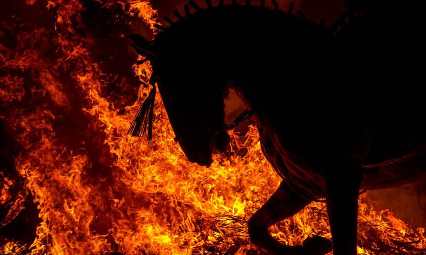 Ισπανία: Καβαλάρηδες πηδούν με τα άλογά τους μέσα στις φλόγες
