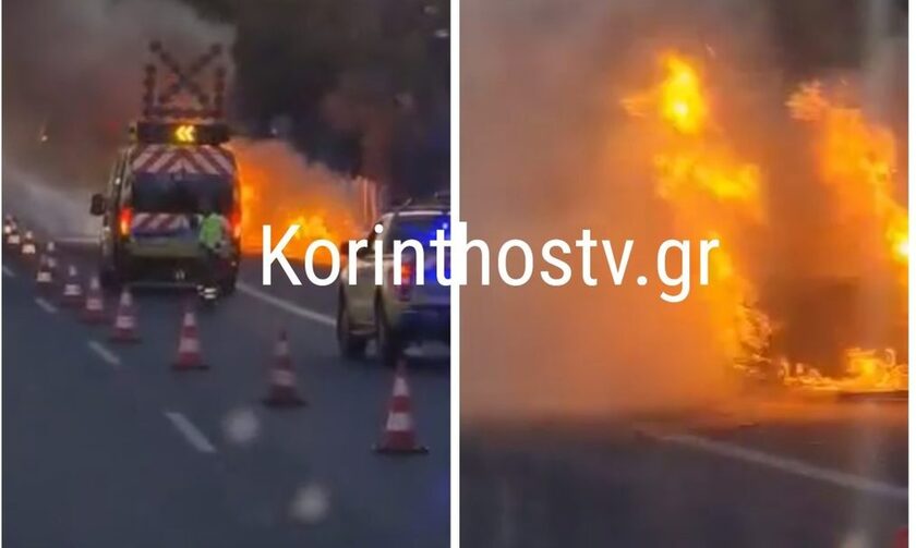 Στις φλόγες τυλίχτηκε αυτοκίνητο στην Αθηνών-Κορίνθου