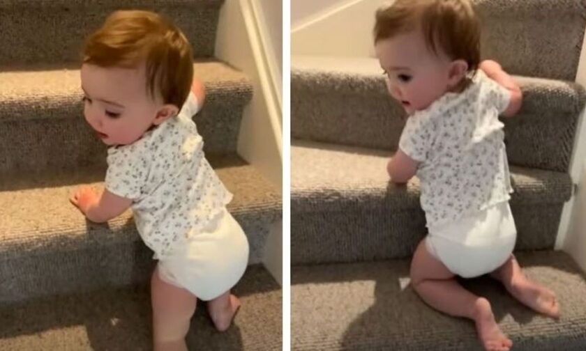 Ξεκαρδιστικό βίντεο με μωράκι που ανεβαίνει πρώτη φορά τη σκάλα