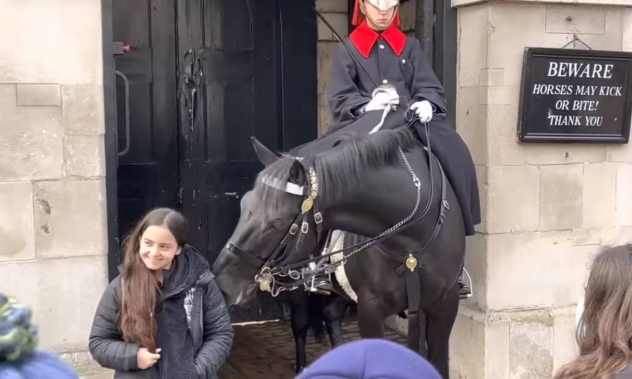 Μπάκιγχαμ: Άλογο της βρετανικής φρουράς παίρνει μια γεύση από... τα μαλλιά τουρίστριας