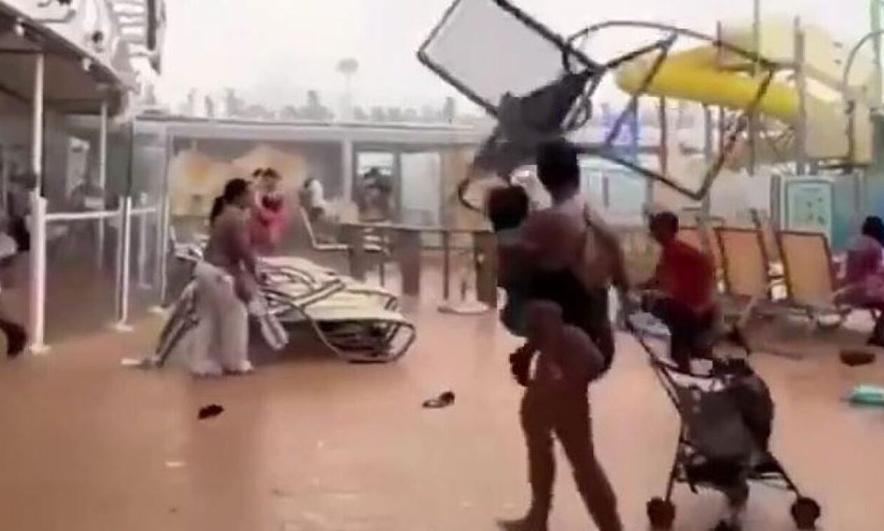 ΗΠΑ: Χαμός σε κρουαζιερόπλοιο από καταιγίδα: «Πέταγαν» ομπρέλες και ξαπλώστρες