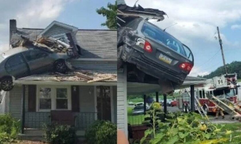 Αυτοκίνητο απογειώθηκε και προσγειώθηκε οροφή σπιτιού
