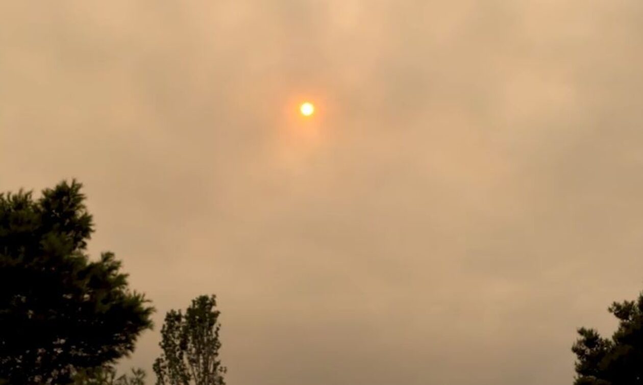 Απόκοσμες εικόνες από τη φωτιά στη Χαλκιδική: Εξαφανίστηκε ο ήλιος