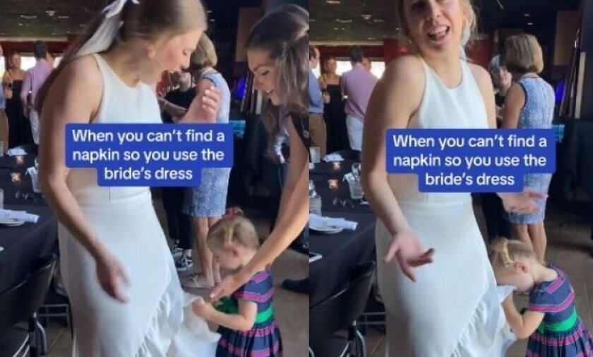 Δεν έβρισκε πετσέτα και σκουπίστηκε με το φόρεμα της νύφης: Το βίντεο που έγινε viral στο TikTok