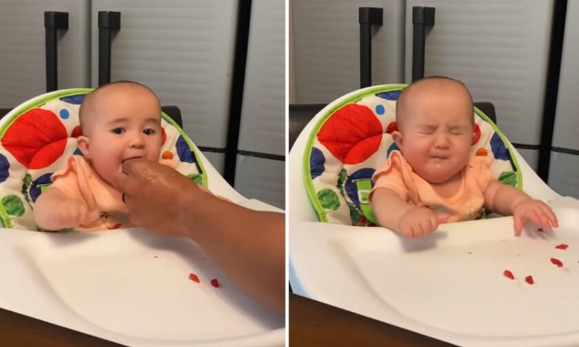 Μωρό τρώει πρώτη φορά σμέουρο - Η ξεκαρδιστική αντίδραση