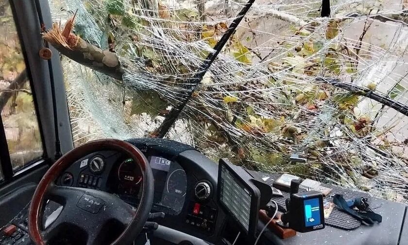 Κακοκαιρία «Π» – Ξάνθη: Κλαδί δέντρου διέλυσε παρμπρίζ σε λεωφορείο εν κινήσει