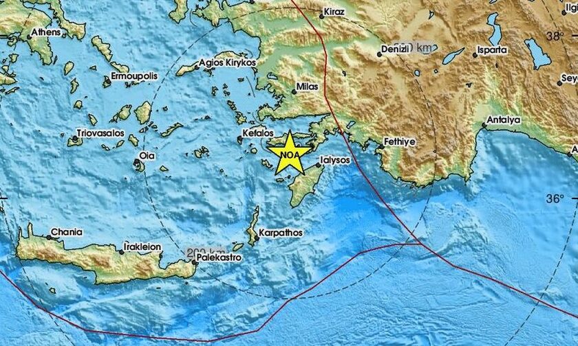 Ο χάρτης με το επίκεντρο του σεισμού