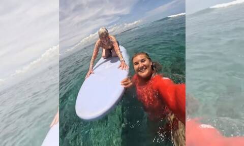 Εγγονή μαθαίνει surf στην 80χρονη γιαγιά της