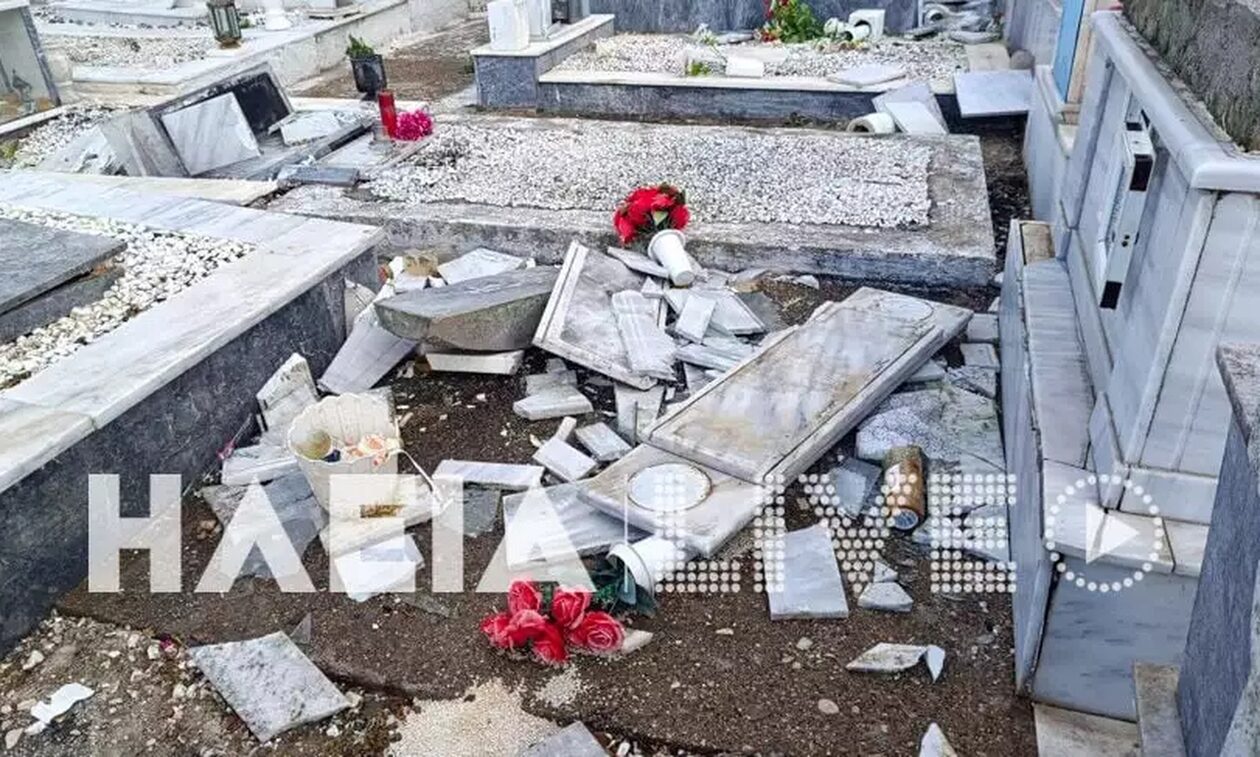 Γαστούνη: Χάος στο νεκροταφείο - Ανεμοστρόβιλος κατέστρεψε μνήματα