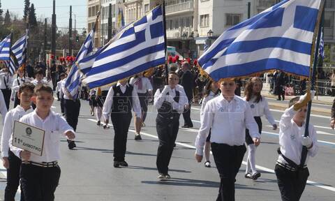 Greek schools parade before officials for Greek Independence anniversary