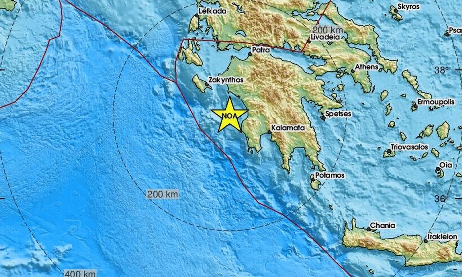 Σεισμός δυτικά της Πελοποννήσου - Κοντά στις Στροφάδες το επίκεντρο