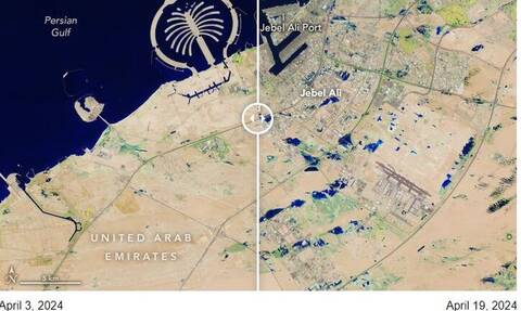 Ντουμπάι: Πριν και μετά τις πλημμύρες - Δορυφορικές εικόνες