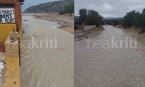 Κακοκαιρία: Πλημμύρισε η Γαύδος από την έντονη βροχόπτωση - Έγινε ποτάμι το Σαρακήνικο