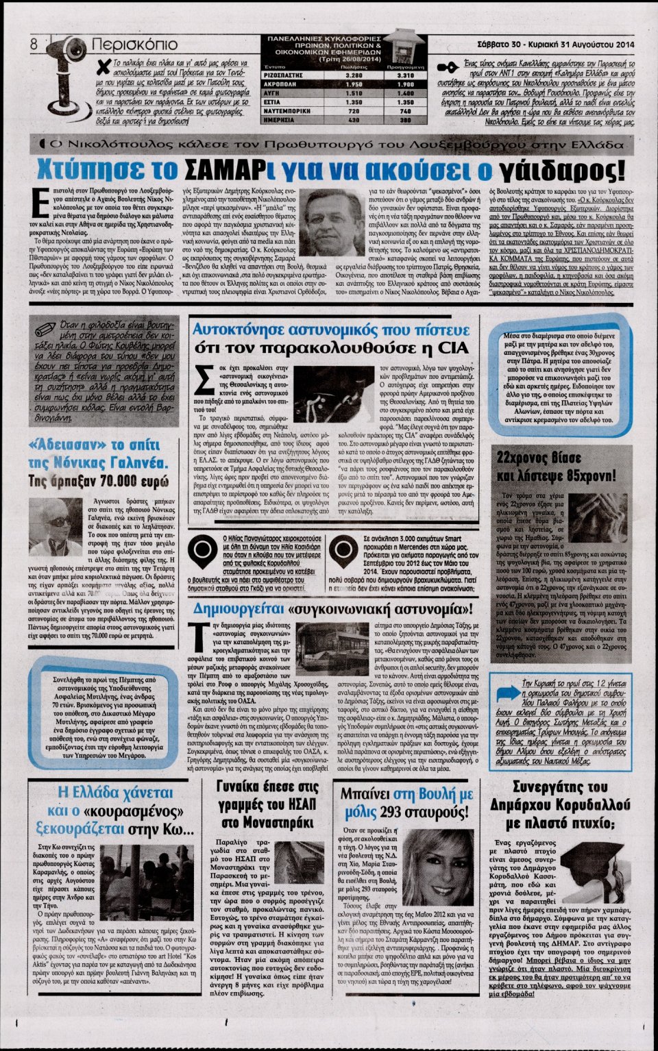 Οπισθόφυλλο Εφημερίδας - Η ΑΚΡΟΠΟΛΗ - 2014-08-30
