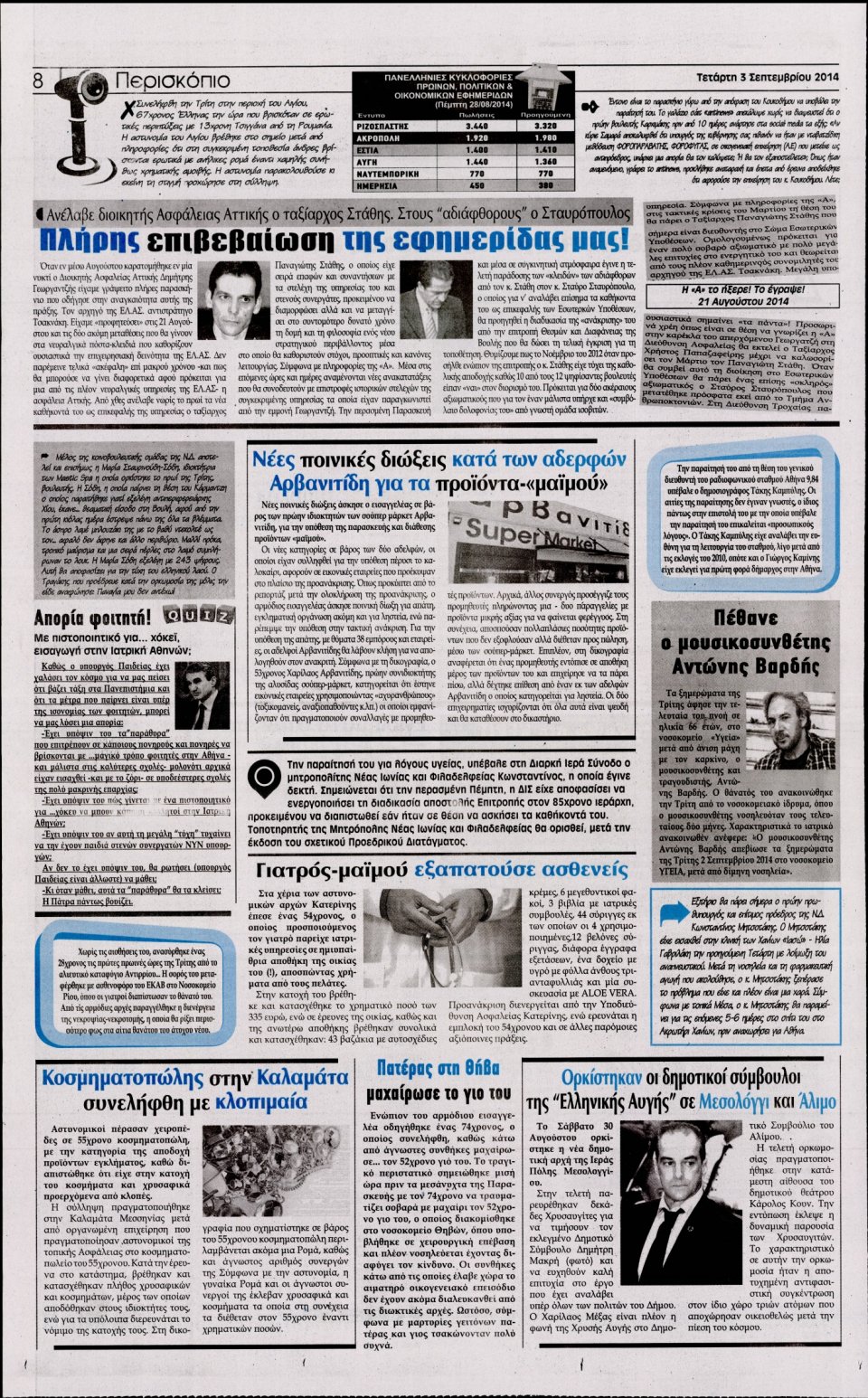 Οπισθόφυλλο Εφημερίδας - Η Ακρόπολη - 2014-09-03