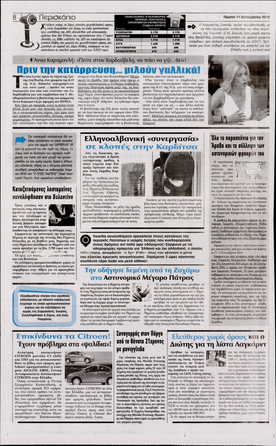Οπισθόφυλλο Εφημερίδας - Η ΑΚΡΟΠΟΛΗ - 2014-09-11
