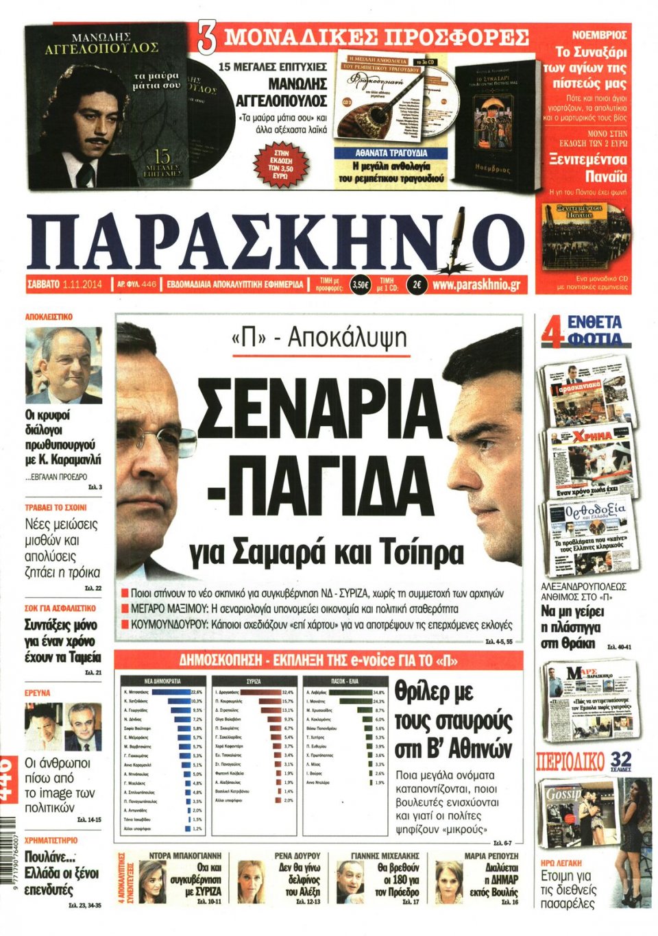 Πρωτοσέλιδο Εφημερίδας - ΤΟ ΠΑΡΑΣΚΗΝΙΟ - 2014-11-01