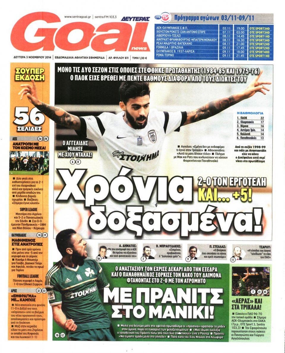 Πρωτοσέλιδο Εφημερίδας - Goal - 2014-11-03