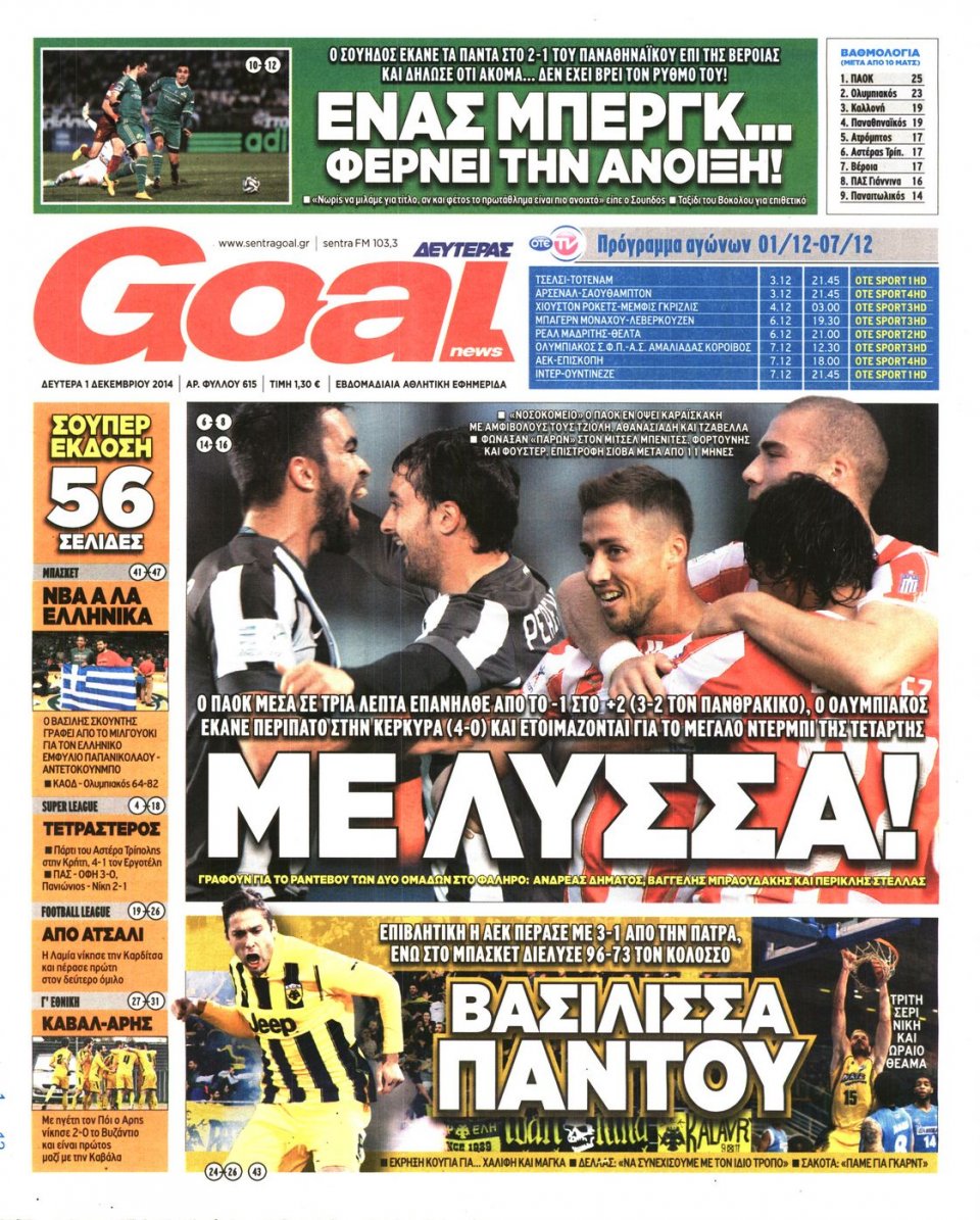 Πρωτοσέλιδο Εφημερίδας - Goal - 2014-12-01