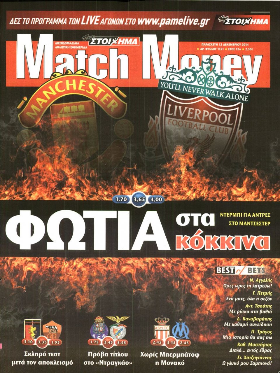 Πρωτοσέλιδο Εφημερίδας - Match Money - 2014-12-12