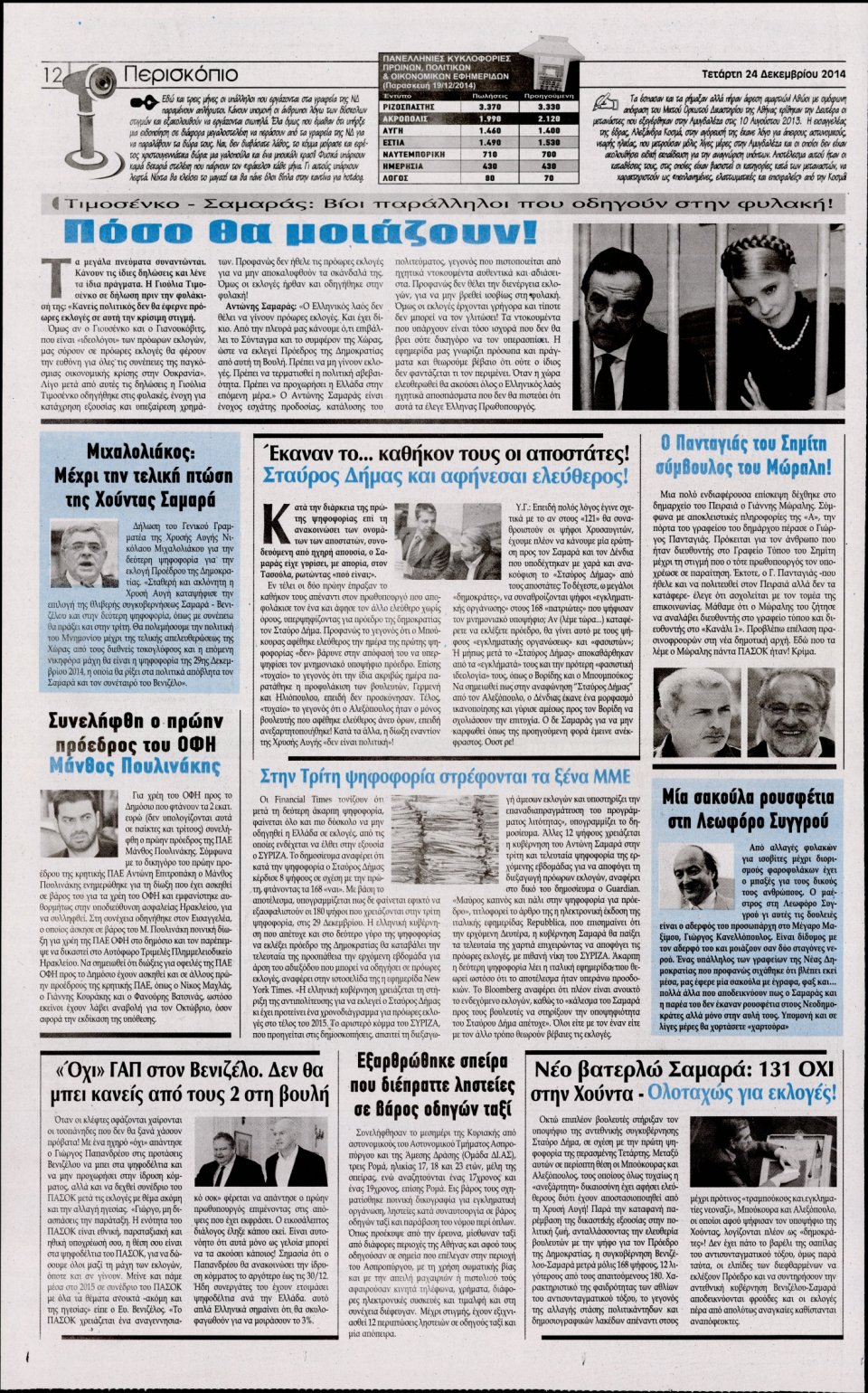 Οπισθόφυλλο Εφημερίδας - Η ΑΚΡΟΠΟΛΗ - 2014-12-24