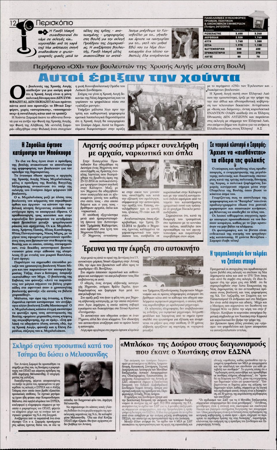 Οπισθόφυλλο Εφημερίδας - Η ΑΚΡΟΠΟΛΗ - 2014-12-30