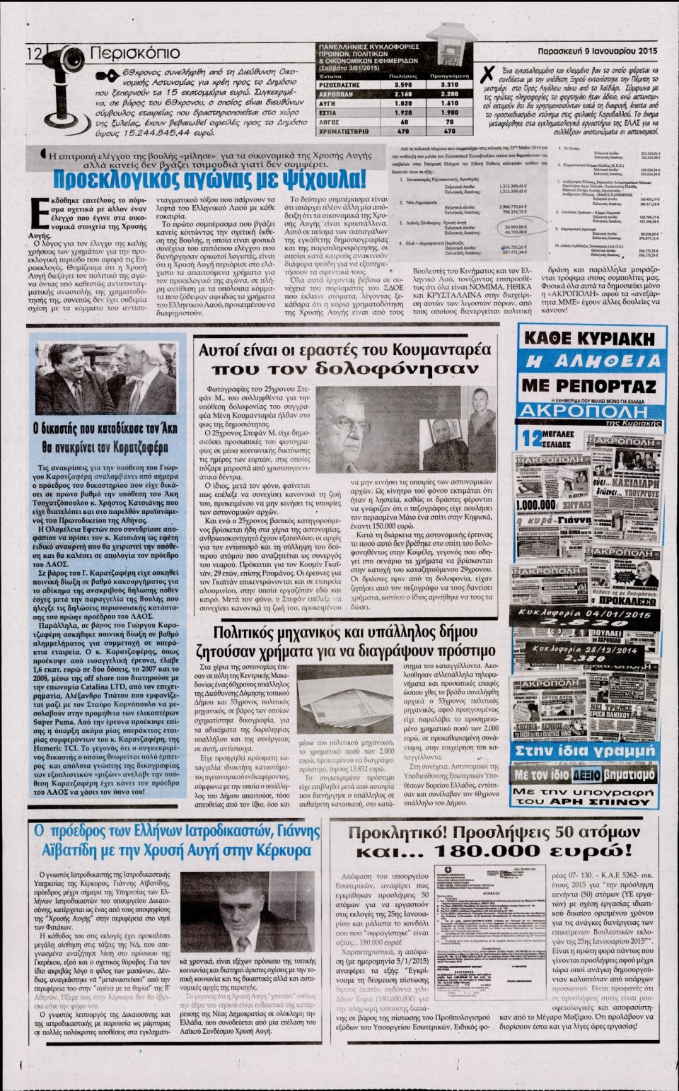 Οπισθόφυλλο Εφημερίδας - Η ΑΚΡΟΠΟΛΗ - 2015-01-09
