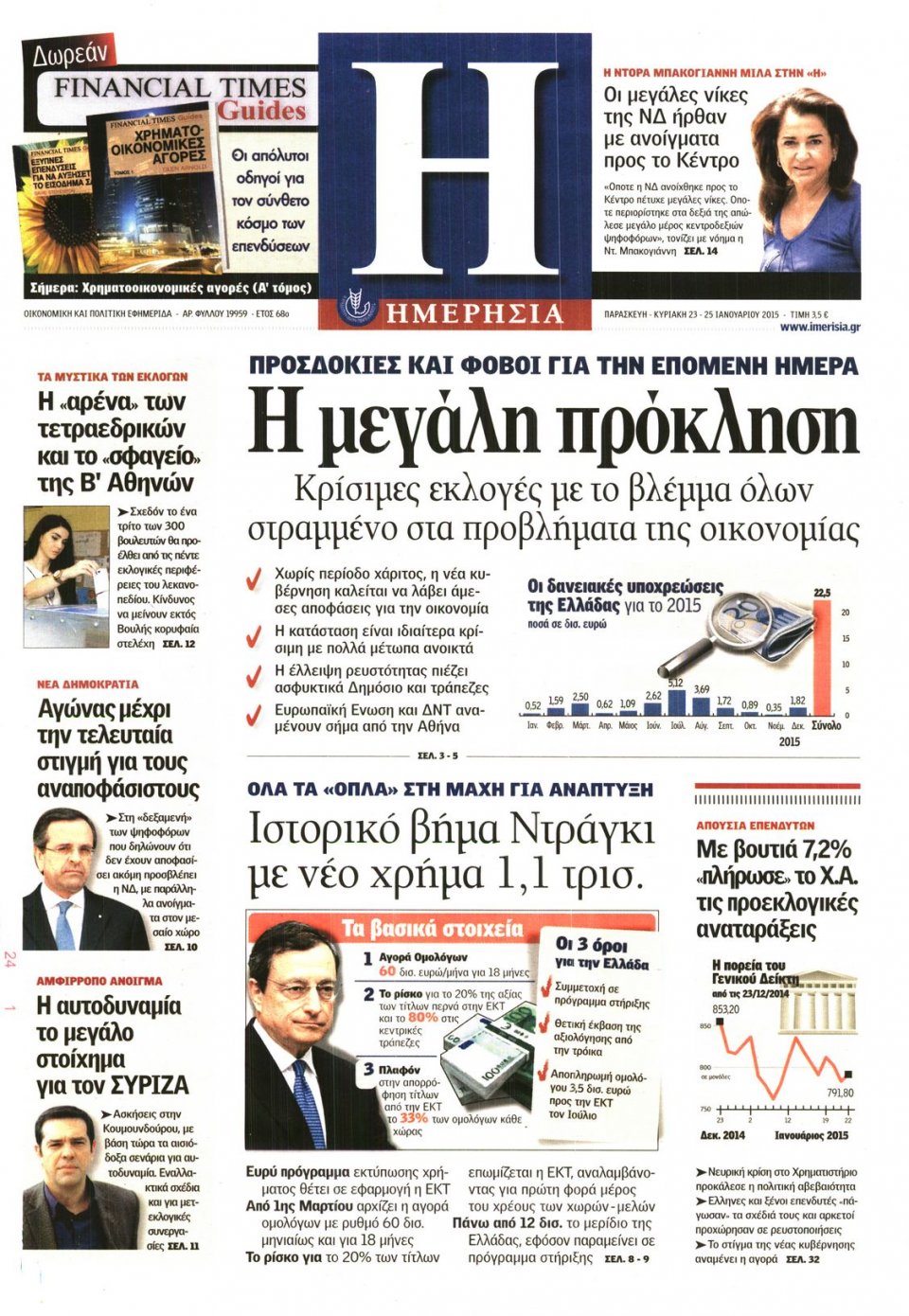 Πρωτοσέλιδο Εφημερίδας - ΗΜΕΡΗΣΙΑ - 2015-01-23