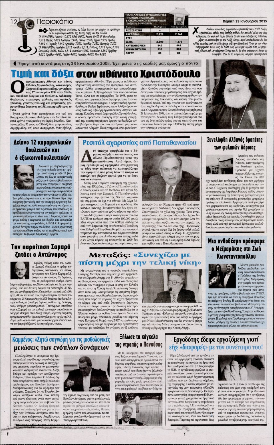 Οπισθόφυλλο Εφημερίδας - Η ΑΚΡΟΠΟΛΗ - 2015-01-29