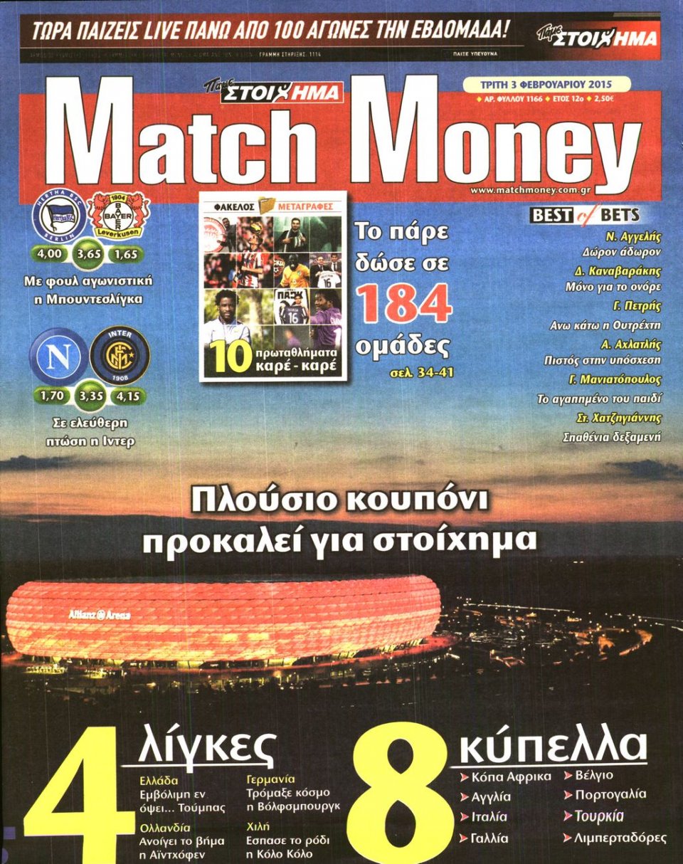 Πρωτοσέλιδο Εφημερίδας - MATCH MONEY - 2015-02-03