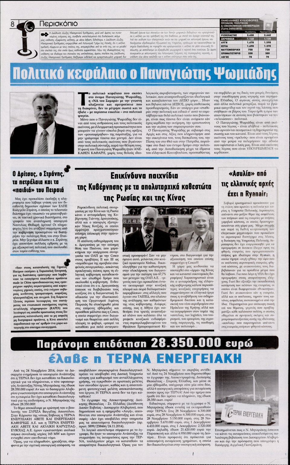 Οπισθόφυλλο Εφημερίδας - Η ΑΚΡΟΠΟΛΗ - 2015-03-30