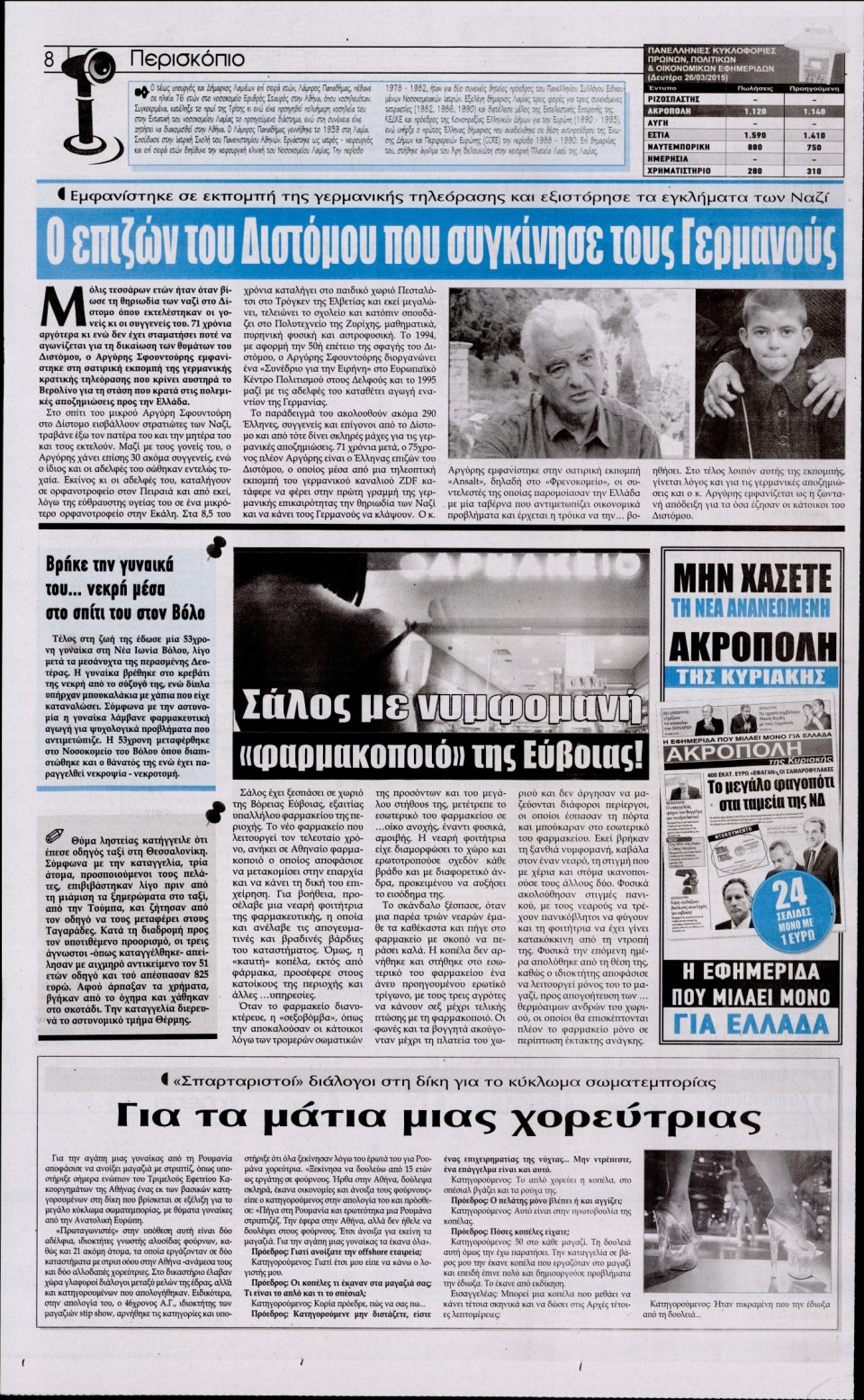 Οπισθόφυλλο Εφημερίδας - Η ΑΚΡΟΠΟΛΗ - 2015-04-01