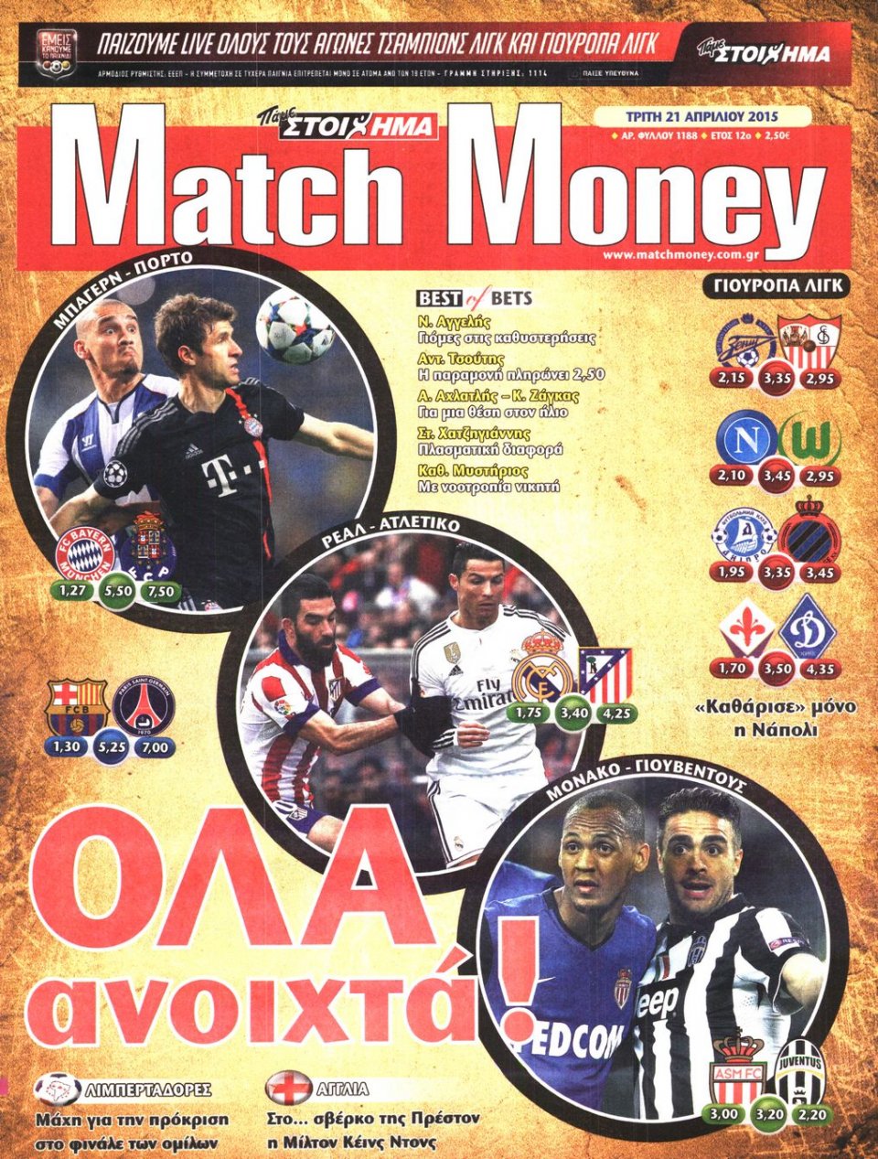 Πρωτοσέλιδο Εφημερίδας - MATCH MONEY - 2015-04-21