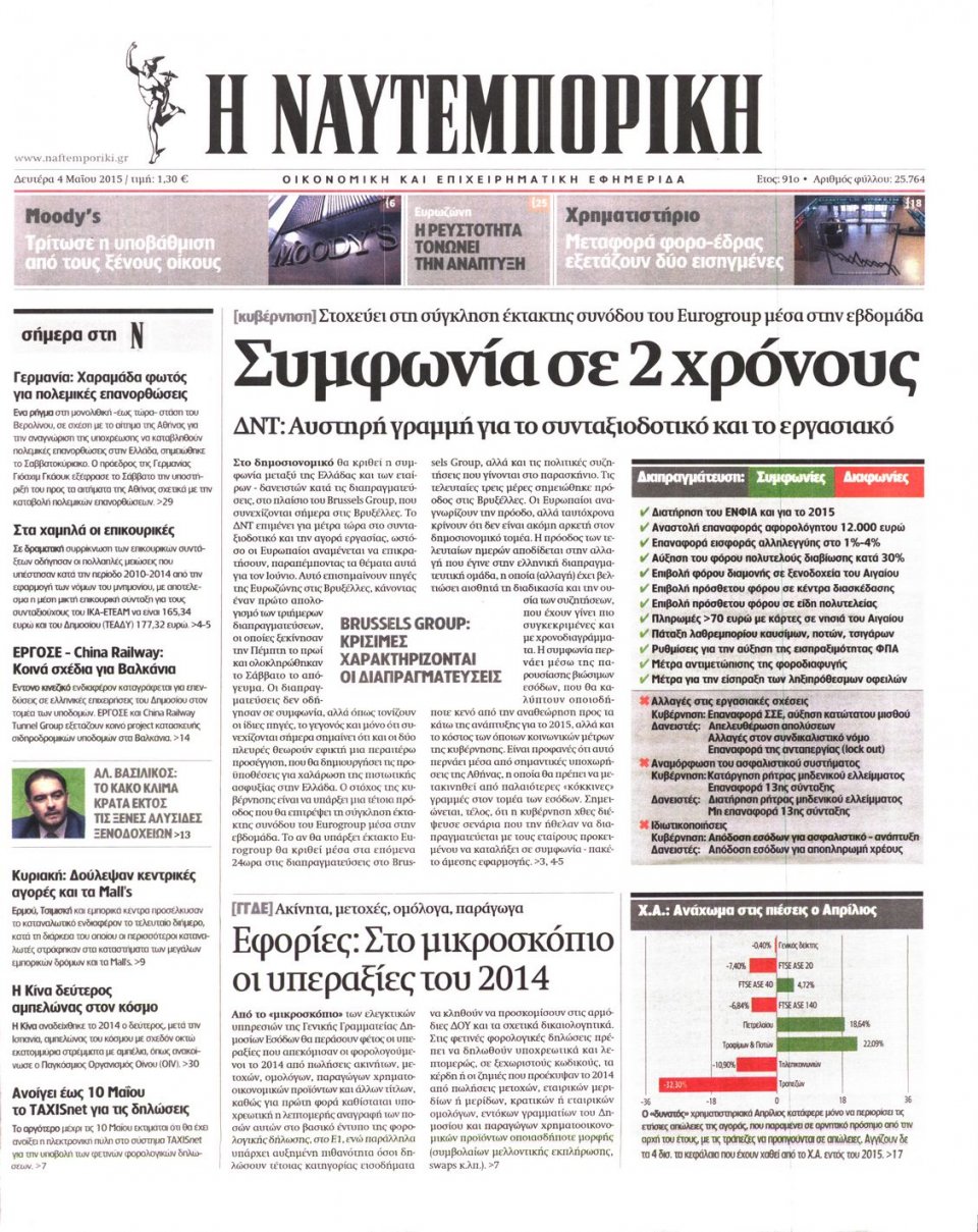 Πρωτοσέλιδο Εφημερίδας - ΝΑΥΤΕΜΠΟΡΙΚΗ - 2015-05-04