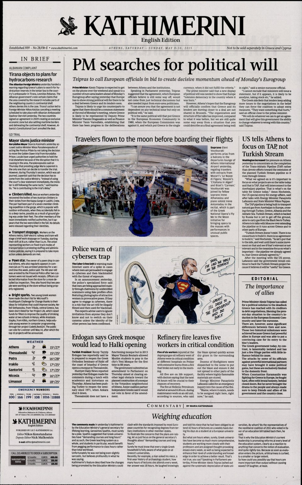 Πρωτοσέλιδο Εφημερίδας - INTERNATIONAL NEW YORK TIMES_KATHIMERINI - 2015-05-09