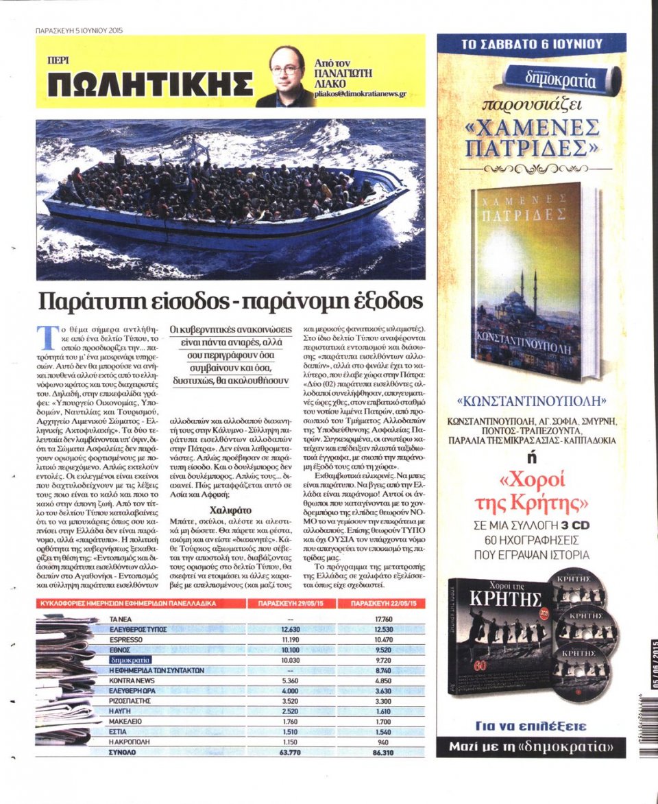 Οπισθόφυλλο Εφημερίδας - ΔΗΜΟΚΡΑΤΙΑ - 2015-06-05