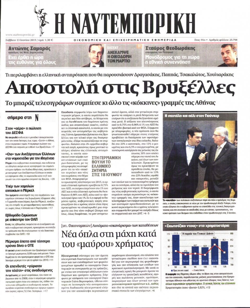 Πρωτοσέλιδο Εφημερίδας - ΝΑΥΤΕΜΠΟΡΙΚΗ - 2015-06-13