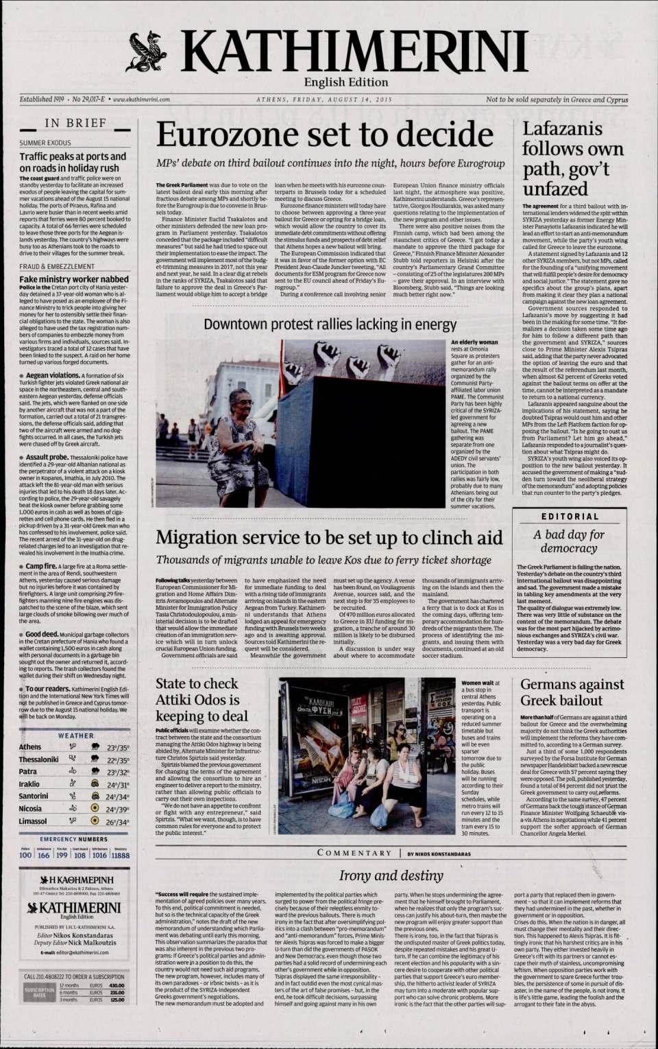 Πρωτοσέλιδο Εφημερίδας - INTERNATIONAL NEW YORK TIMES_KATHIMERINI - 2015-08-14