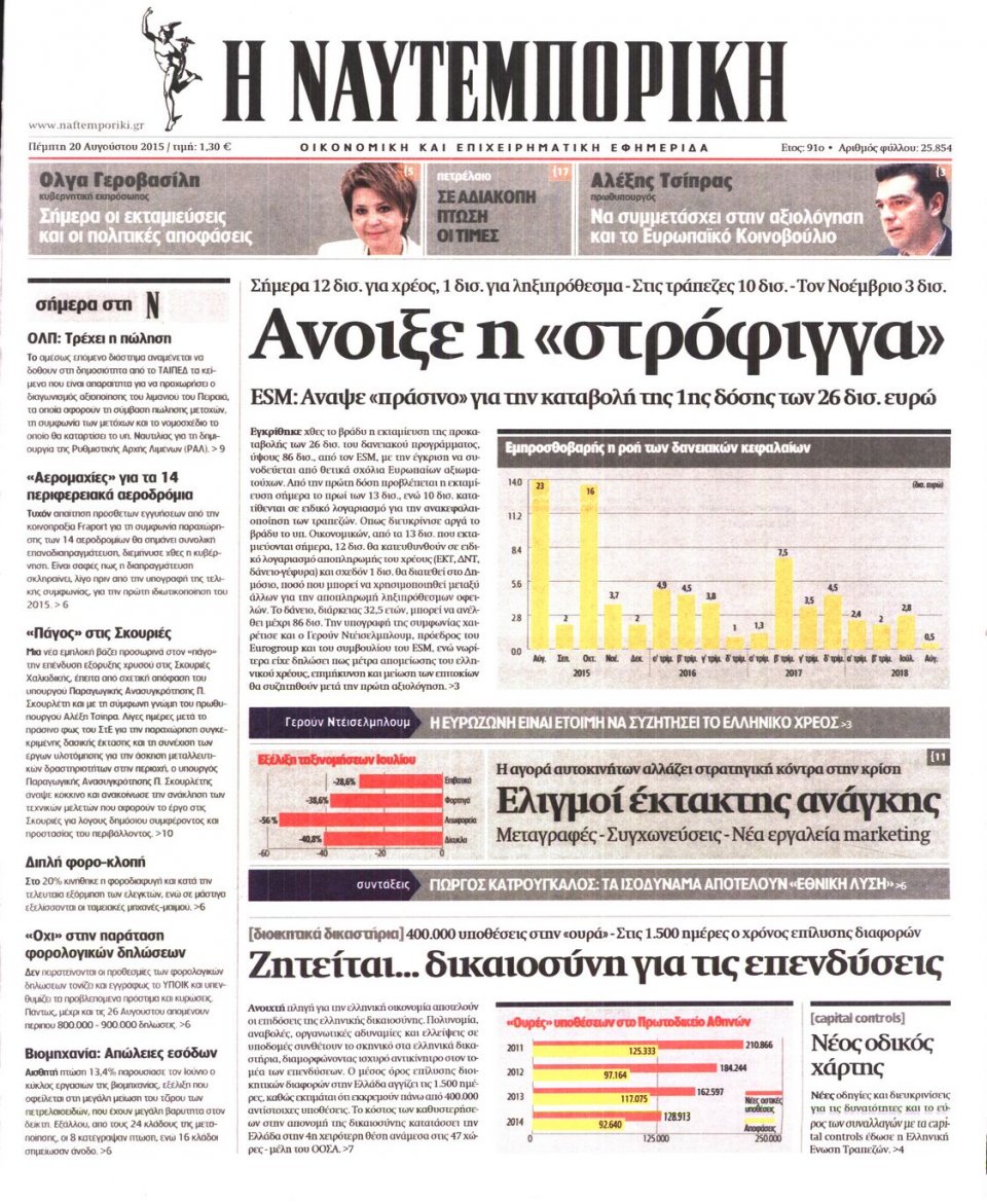 Πρωτοσέλιδο Εφημερίδας - ΝΑΥΤΕΜΠΟΡΙΚΗ - 2015-08-20