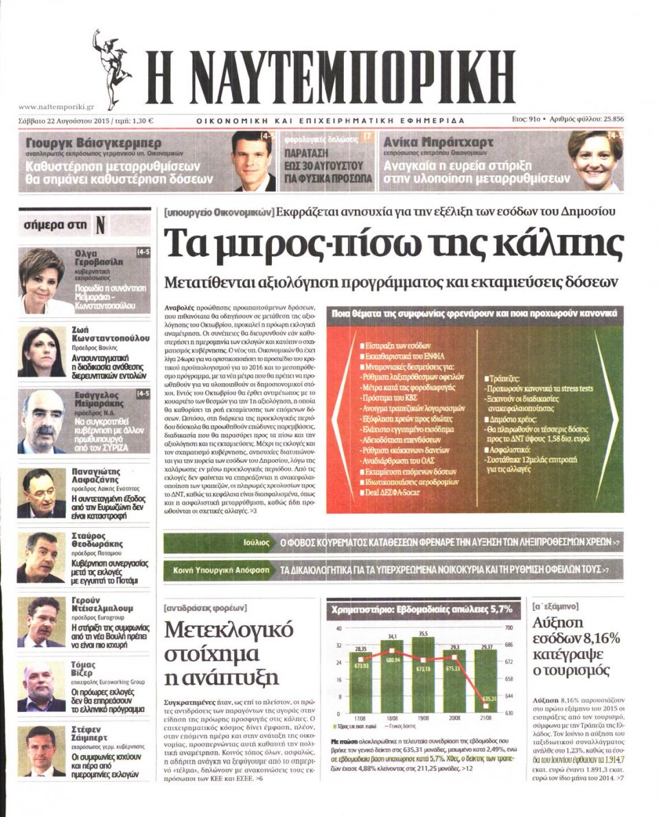 Πρωτοσέλιδο Εφημερίδας - ΝΑΥΤΕΜΠΟΡΙΚΗ - 2015-08-22